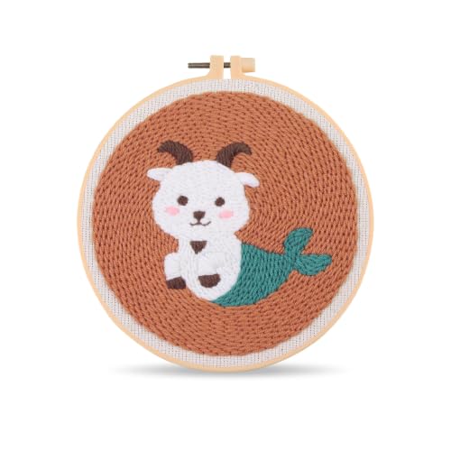 Harimau Punch Needle Kit Twelve Zodiac Signs Pattern,1Pc Embroidery Hoop, Essential Punch Needle Supplies,Ideal Punch Art for Beginners,DIY Adults Embroidery, Video Teaching - color: 65284
