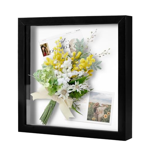 Muzilife 10x10 Shadow Box Wood Picture Frame with Stand, Glass, Black - color: 1pcs 10x10-black