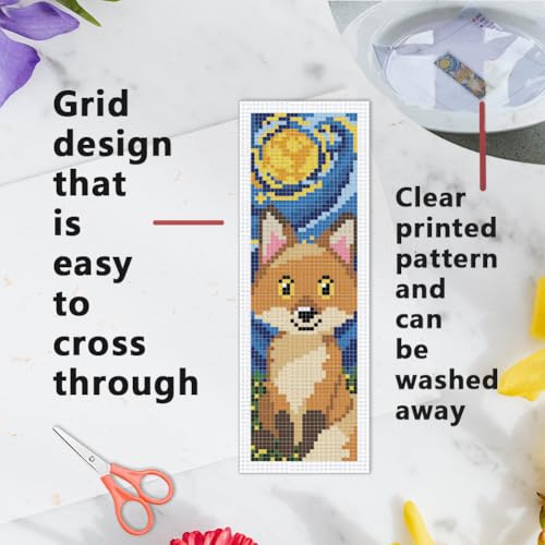 INFUNLY 6pcs Starry Sky Animals Cross Stitch Bookmark Kits for Adults Cat Dog DIY Cross Stitch Kit with Instructions Pre-Printed Art Fox Rabbits Stamped Embroidery Bookmark Kit for Book Readers Gift - style: Starry Sky Animals