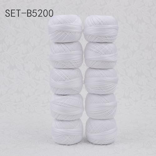 Size 8 Double Mercerized Egyptian Long Staple Cotton Pearl Thread Ball 10 Grams (87 Yards) Embroidery Thread 10 Colors per Box for Crochet Hardanger Cross Stitch Hand Embroidery (Set White) - color: Set white