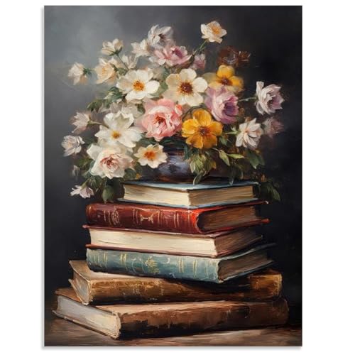 Tiwabb Book Flower Stamped Cross Stitch Kits for Adults Beginners - color: Book flowers