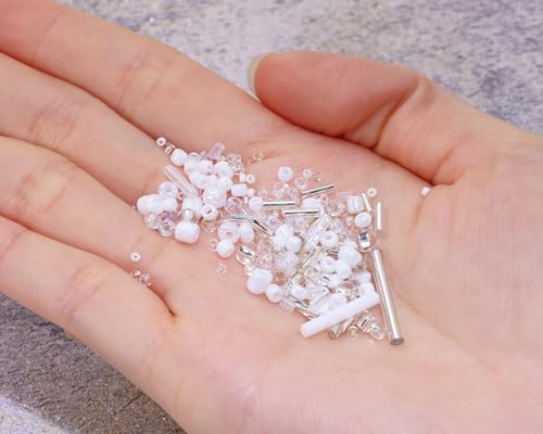 Mixed Craft Beads 1000Pcs/20g Glass Seed Beads Tube Beads Bugle Beads 1.5-4.5mm Small Loose Spacer Beads for DIY Bracelets Necklace Earring Jewelry Making (Silver White) - color: Silver White