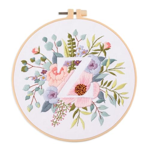 Abillyn Embroidery Starter Kit English Letter Z and Flowers Stamped with Printed Pattern Cross Stitch Embroidery Kits (Letter Z) - color: Letter Z