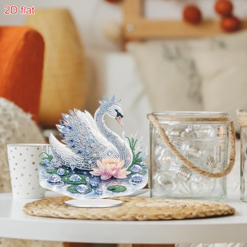 POETRYDRAW Diamond Art Ornament Desktop Kit Swan, Stand Up Diamonds Painting Ornament for Adults, 5D DIY Special Diamond Gem Craft Tabletop Placement Board Kit - color: Swan
