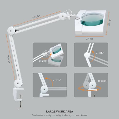 LED Magnifying Lamp with Clamp, 14W 1200LM, 2.25X, White - color: White
