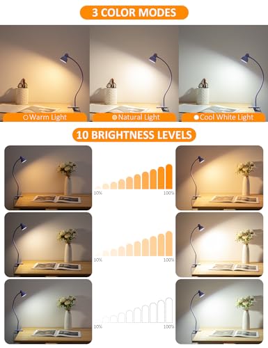 Clip on Lamp USB Reading Light, 3 Color Modes Purple - color: Purple