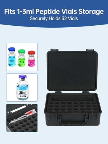 3ml Peptide Case for Fridge, 32Slots Vials Holder for Peptides & Insulin - color: 32-shots×3ml + 1-slot×30ml (Black)