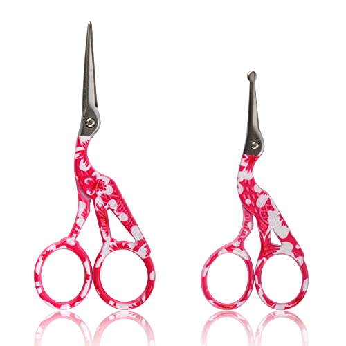 Stork Bird Rounded Safety Tip Embroidery Craft Stainless Steel Crane Scissors - Red - 6 Pairs - color: Red, size: 6 Pairs