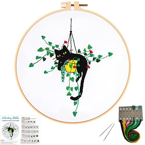 Louise Maelys Stamped Cat Embroidery Kit for Beginners Needlework - color: kit-2