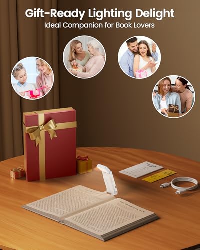 Glocusent Book Light for Night Reading, 12 LED Rechargeable Lamp - color: White