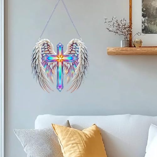 ZeeLionArt Hanging Diamonds Art kit for Adult,Angel Wings Pendant Diamonds Painting Art Kit,7.0x6.6inch Acrylic Diamonds Painting Board Kit Ornament, Special Crystal Diamond Hanging Ornament - color: DP02387