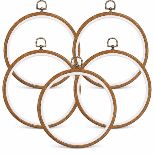 Embroidery Hoops 8 Inch Cross Stitch Hoop Faux Wood Round Frame 5 Pack