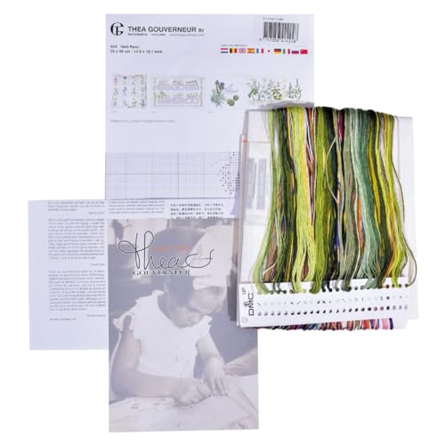 Thea Gouverneur - Counted Cross Stitch Kit - Herb Panel - Linen - 36 Count - Embroidery Kit for Adults - DMC Embroidery Threads and Other Cross Stitch Supplies Included - 424 - color: 424 Linen