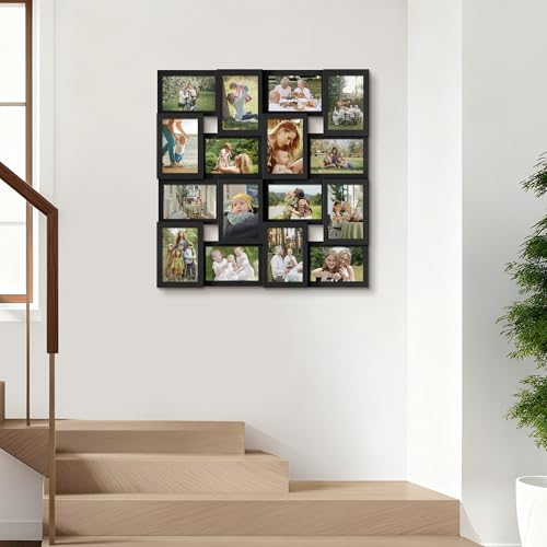 J.M.Deco Collage Picture Frames for Wall 16 Opening, Large Photo Frame Collage Wall Hanging for 4x6 Photo, Reunion Friends Family Memory, Christmas Gift - Black - color: Black, size: 16 Opening