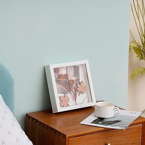 Muzilife 8x8 Small Shadow Box Wood Picture Frame with Stand, Glass, White - color: 1pcs 8x8-white