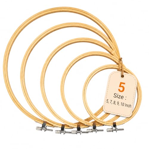 Embroidery Hoops 3 Pack Set: Premium Bamboo Wood Rings with Metal Tension Screw Brackets for DIY Cross Stitching, Sewing, Embroidered Craft Projects, Sizes 5, 7, 8, 9, & 10 in Diameter - style: 04 - 9 Inches
