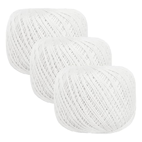 MECCANIXITY Crochet Thread Pearl Cotton Size 3 White 3 Rolls 164 Yards for Crocheting Tatting Knitting Embroidery Sewing - color: White