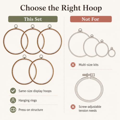 Embroidery Hoops 8 Inch Cross Stitch Hoop Faux Wood Round Frame 5 Pack