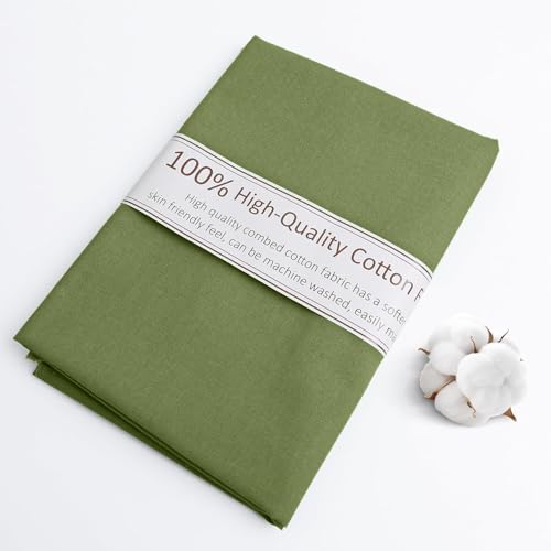 Army Green Cotton Fabric, Natural 100% Cotton Poplin Fabric by The Yard 59 Inches Wide Lining Fabric for Sewing Apparel Cloth Soft Embroidery Quilting, 1 Yard - color: Army Green, size: 1 Yard