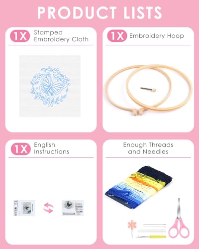 TINDTOP Embroidery Kit for Beginners Adult, Butterfly Embroidery Kit - color: Butterfly