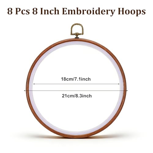 AOZUO 8 Pcs 8 Inch Embroidery Hoops, Round Imitated Wood