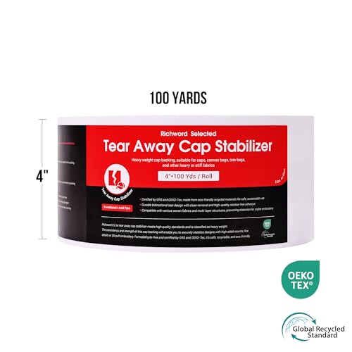 BAI Tear Away Cap Backing 3.2oz for Hat Embroidery, 4"x100yd Roll - color: 4"x100yd roll