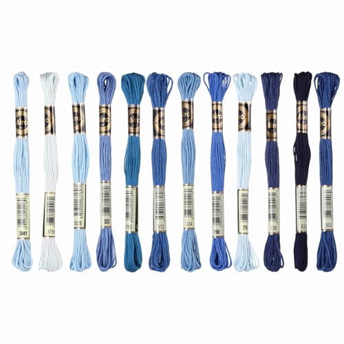 PATIKIL 12 Skeins Embroidery Floss Polyester Embroidery Threads String Blue - color: Blue