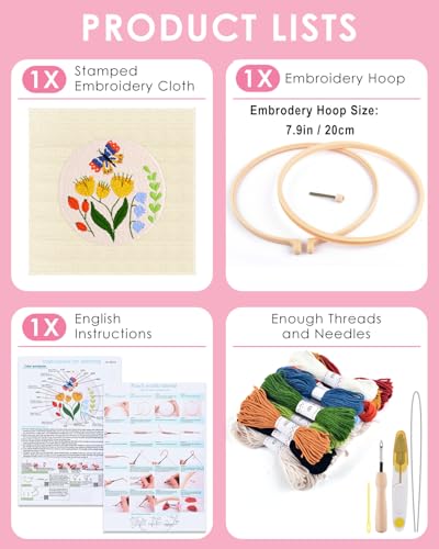 TINDTOP Punch Needle Kits, DIY Punch Embroidery Kits for Adults Beginner, Tool with Punch Needle Fabric, Hoops, Yarns and Sewing Needles (Set F) - color: Set F
