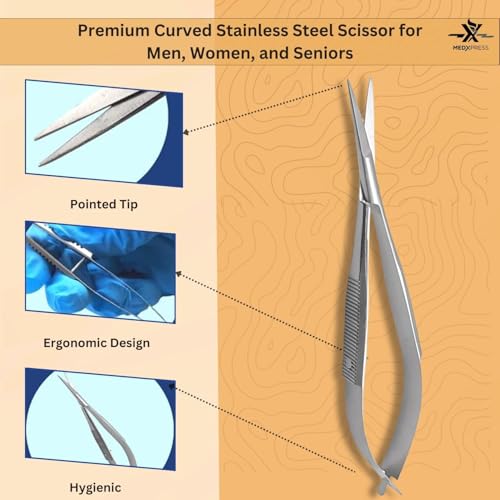 Micro Scissors 4.5" Straight Premium Stainless Steel For Stitch Cutting Sewing Embroidery Scissor Art & Craft Grooming Eyebrow Eyelash Extra Sharp Spring Action Squeeze Applique Scissors.