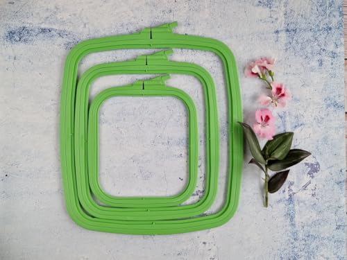 Nurge Square Embroidery Hoop - Plastic Cross Stitch Frame for Needlepoint & Embroidery - Adjustable Craft Hoop - Green - Set of 3 - color: Green, size: Multiple Sizes (Set of 3)
