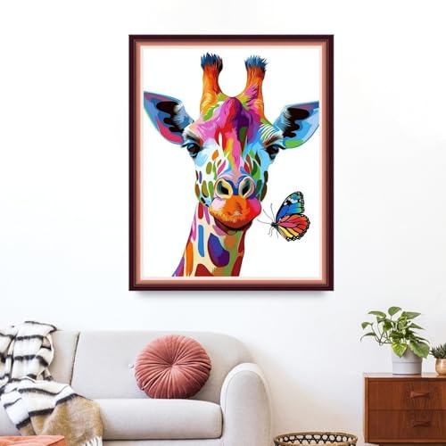 Funxvoot Stamped Cross Stitch Kits for Beginners or Adults Embroidery Starter Patterns | DIY Printed Cross Stitch Kits Needlepoint for Adults 11CT-Giraffe Butterfly 16x20 inch - color: color06