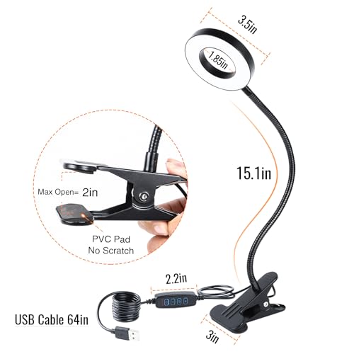 Clamp on Lamp, Desk Lamps, 8W Clip Light, Warm & Daylight & White Light 3 Colors, 10 Dimmable Illumination Modes (3 Pack) - size: 3-pack