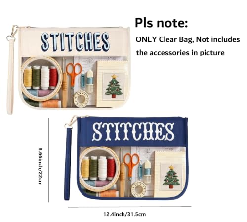 RF REENFAYA Clear Zipper Project Pouch for Needlepoint & Embroidery-Beige/Navy - color: Beige/Navy