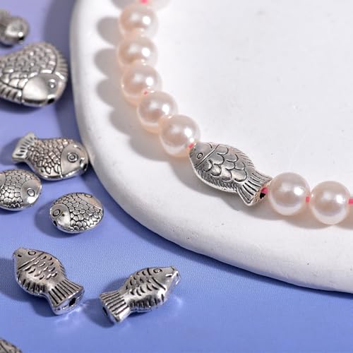 stino Silver Metal Spacer Beads for Jewelry Making, Heart Butterfly Flower Fish Beads for Bracelet Necklace Earrings,Jewelry Findings & Supplies, 50g (Fish (30PCs)) - color: Fish (30PCs)