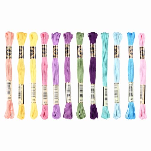 PATIKIL 12 Skeins Embroidery Floss Polyester Embroidery Hand Pastel Colors - color: Pastel Colors