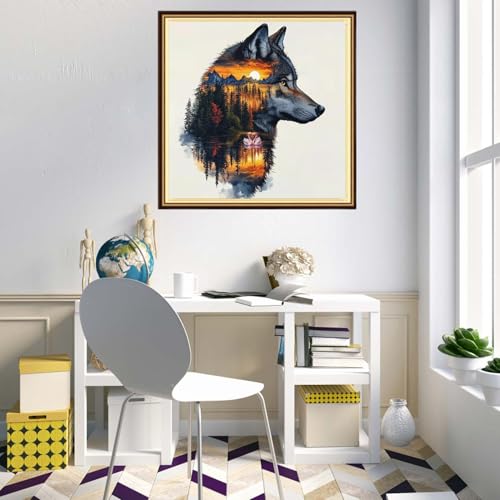 Redxing Counted Cross Stitch Kit for Beginners,Unprinted Needlepoint Kits for Beginners Cross Stitching Embroidery Kit 11CT Stitches kit-Abstract Wolf King 18x18 inch - color: KitsColor08