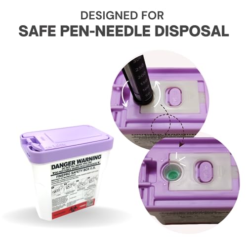 0.2L Size Portable Pen-Needle Disposal Container [Pack of 3] Diabetes Care (0.2L, Purple+Clear, 3) - color: Purple+Clear