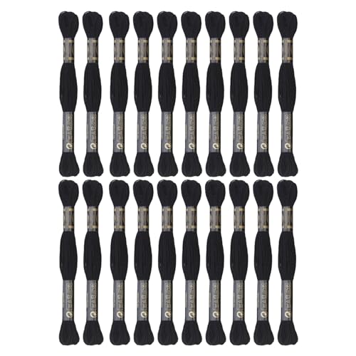 24 Skeins Embroidery Cotton Floss is 100% Egyptian Long Fiber Cotton of 8.75yds Each Cotton Cross Stitch Thread for Hand Embroidery DIY Creation and Friendship Bracelet String. (24, Black) - color: Black