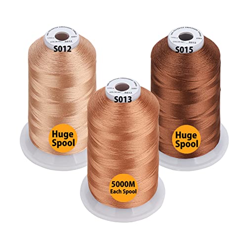 Simthread - 33 Selections - Various Assorted Color Packs of Polyester Embroidery Machine Thread Huge Spool 5500Y for All Sewing Embroidery Machines - 3 Different Brown Colors - color: 3 Differ Brown