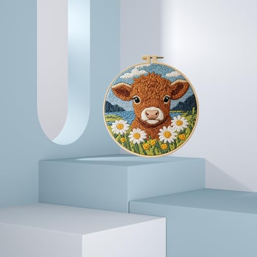 LSLFQYQSK Beginners Embroidery Kits - Small Animal DIY Cross Stitch Kits,Including,Stamped Flower Patterns,Hoop,Color Threads,Tools (Style C) - style: Style C