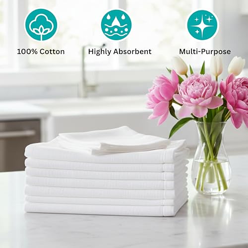 Flour Sack Towels - Tea Towel for Crafts, Kitchen Dish Cotton Blank Towel for Embroidery, Baking Bread Proofing Linen Cover, Super Absorbent Quick Dry (White, 28"x28" Pack of 12) - size: 28"x28" Pack of 12