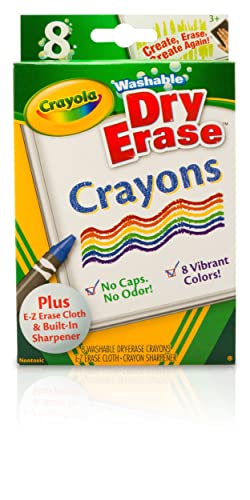 Crayola Washable Dry Erase Crayons for Kids 8ct with Eraser & Sharpener