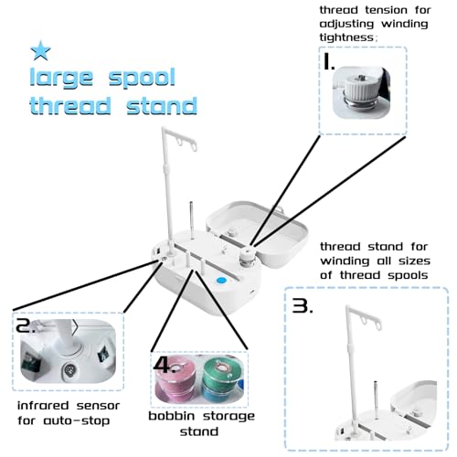 LRDCREEE Automatic Bobbin Winder Bobbin Winding Machine with Auto Stop Sensor, Large Spool Thread Holder and Extra 25 Pcs Class 15 Bobbins for Sewing Machine Thread Winding Use