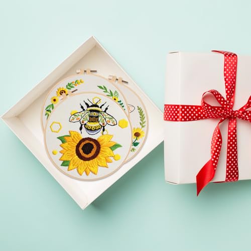 Nuberlic 3 Pack Embroidery Kit for Beginners with Bee Pattern - color: BEE