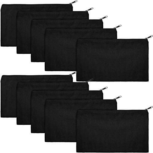 Gejoy 10 Pack Blank Canvas Cosmetic Bags Zipper Pouch DIY,S,Black - color: Black, size: Small