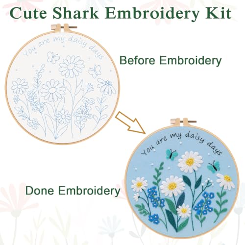 Louise Maelys Daisy Quote Embroidery Kit for Beginners, Blue Floral Craft - color: Daisy Quote