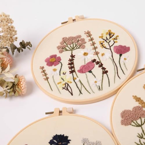 Chenflying Embroidery Kit for Adults, 1 Set Cross Stitch Kits for Beginners with Flower Pattern, Starter Kits for Hand Craft Lover with Embroidery Hoop, Instructions and Threads (Flower1) - color: Flower1
