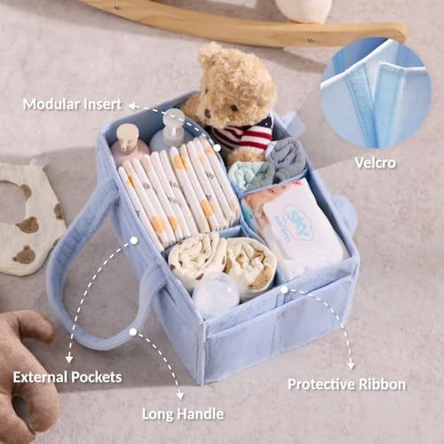 luxury little Soft Baby Diaper Caddy Organizer, Nursery Storage Basket with Removable Divider, Portable Baby Diapers Basket, Gifts for New Parent, Baby Shower (Baby Blue) - color: Baby Blue