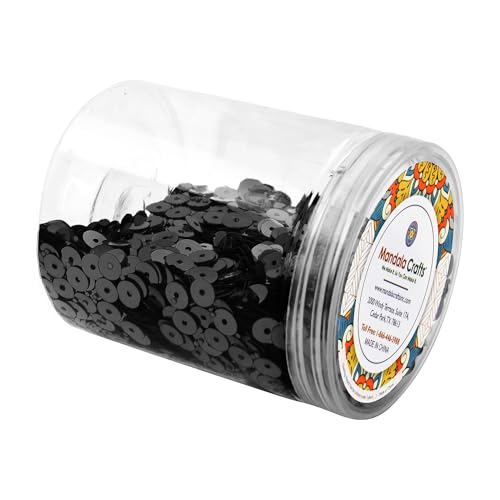 Mandala Crafts 6mm Flat Round Black Sequins for Sewing Embroidery - color: Black, size: 6mm Flat Sequins