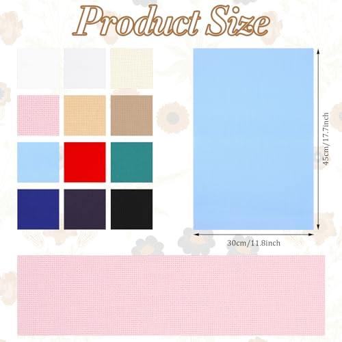12 Pcs Aida Cloth 12 Color 14 Count Cross Stitch Fabric DIY Cross Stitch for Embroidery DIY Handmade Art Craft, 11.8 x 17.7 inch